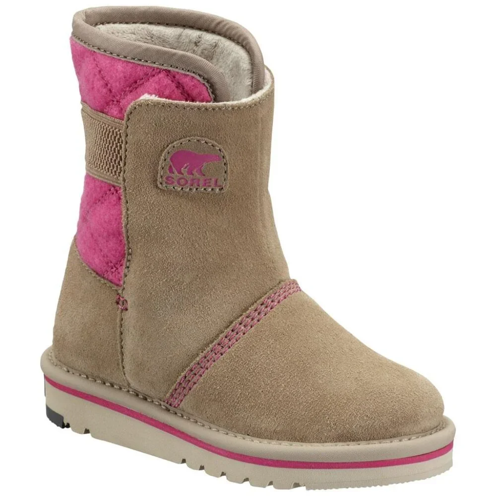 Sorel Girl's Tan Pink Newbie Short Leather Ankle Winter Snow Boots‎ Size 9